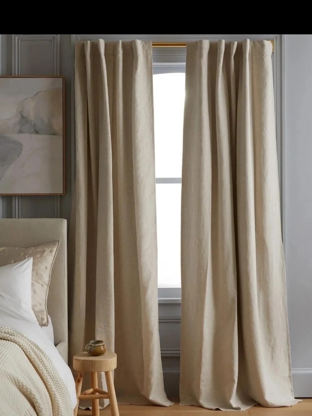 Quince 2 Panels of Linen Room Darkening Curtains, Flax, 48 x 108, NWT!